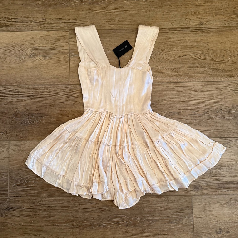 ✨SOLD✨ Vanessa Mooney The Elisabeth Romper Dress in Cream Satin - Picture 2 of 7
